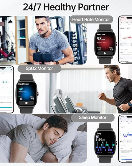 Smart Watches for Women Men with Bluetooth Call & AI Voice, 1.85" HD Fitness Tracker with Heart Rate SpO2 Sleep Monitor, 100+ Sports Modes,Mini Games, IP68 Waterproof Smartwatch for Android iOS Phones