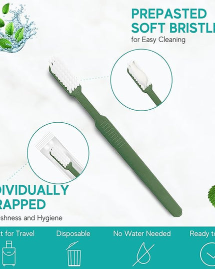 Avistar 40 Prepasted Disposable Toothbrushes Individually Wrapped - Single Use Pre Pasted Disposable Toothbrushes with Toothpaste Built in - Waterless Toothbrush for Travel, Guests, Hotel, & Camping