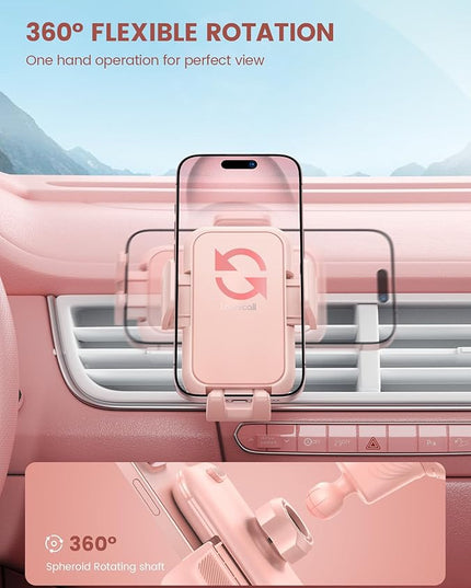 Lamicall 2026 Wider Clamp & Metal Hook Car Phone Holder Vent [Thick Cases Friendly] Phone Holders for Your Car Mount Automobile Hands Free Cradle Air Vent for iPhone 17 16 15 14 13 Pro Max Pink