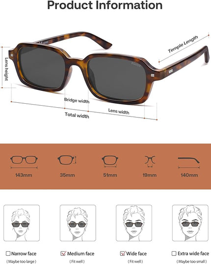 SOJOS Trendy Rectangle Polarized Sunglasses Womens Mens, Small Retro Fashion Thin Slim Square Sunnies SJ2610