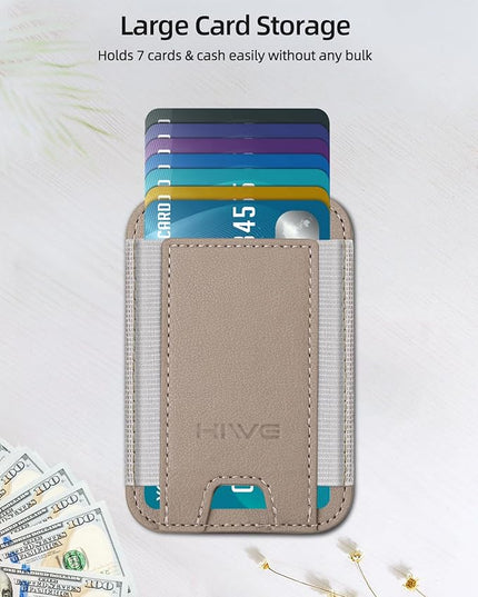 Card Holder for Phone Case, Leather Phone Wallet Stick On, Strongest Adhesive Phones Wallet for iPhone/Android, Minimalist Slim RFID, Fit 7 Cards, Khaki, 1 Pack
