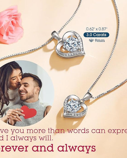 Heart Pendant Necklace Gifts for Wife, Engraved 'I LOVE YOU' Gift for Wife, 1-3 Carat Moissanite Necklace, Anniversary Eternity Jewelry Present for Wife, Birthday Gifts for Women