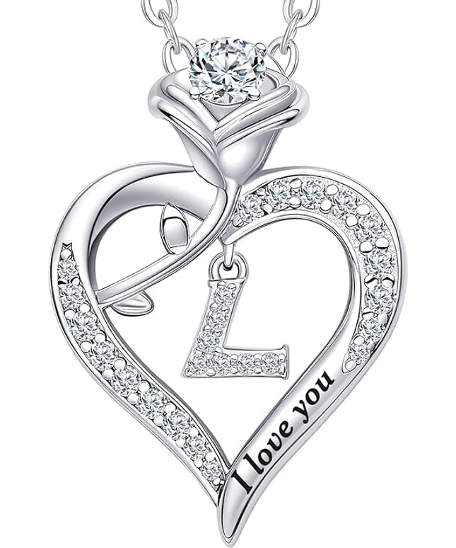 Rose Heart Pendant Necklace Gifts for Wife, Engraved 'I love you' Gift for Wife Girlfriend, Anniversary Birthday Eternity Jewelry Present for Women, Moissanite Necklace Gift for Her