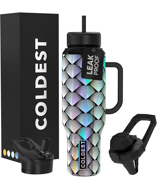 Coldest Tumbler with Handle and Straw, 100% Leak Proof Insulated Tumbler with Lid and Straw (3 Lids), Stainless Steel Tumblers for Women & Men, Cup Holder Friendly Base, 46 oz (Moonlight Dragon)