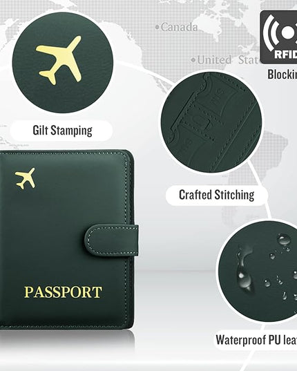 Passport Holder with Airtag Slot Cards Cash Air Ticket Pocket, Travle Gifts for Women Men RFID Blocking Wallet, Passport Book Cover Case Green