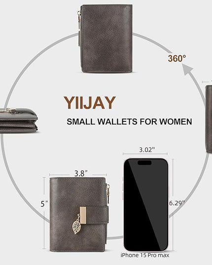 yiijay Small Wallet Women RFID Blocking Leather Bifold Wallet Credit Card Holder for Women Ladies Compact Wallet Mini Purse With Zipper Pocket