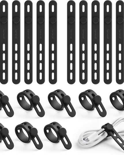 Lamicall 20Pack Silicone Cable Ties, Office Desk Organizer Accessories, Reusable Wire Ties Management with Lock Buckle, Adjustable Charger Cable Strap, Electrical Cord Keeper for Travel Essentials