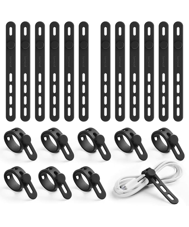 Lamicall 20Pack Silicone Cable Ties, Office Desk Organizer Accessories, Reusable Wire Ties Management with Lock Buckle, Adjustable Charger Cable Strap, Electrical Cord Keeper for Travel Essentials