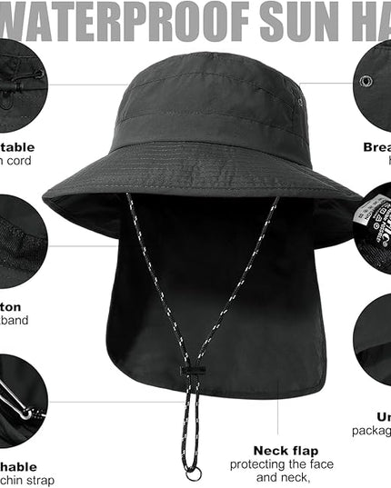 Water-Resistant Sun UPF 50+ Bucket Hat Protection Packable Brimmed Boonie for Women Men Summer Lightweight Hiking Outdoor Cap