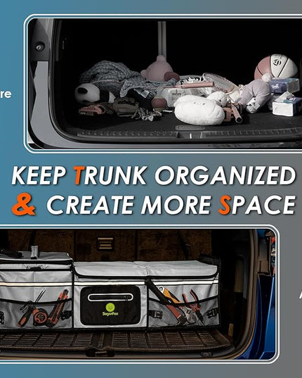 95L Car Trunk Organizer & Storage With 26L Ice Pack, Waterproof Foldable | Trunk Organizers for SUVs & Cars, Car Storage Organizer, Great Gift for Drivers (Gray-M004)