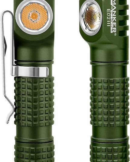 Manker E02 III Everyday-Carry Flashlight, USB-C Rechargeable 10440 / AAA Flashlight, Pocket EDC Flashlight with Magnetic Tail, Reversible Clip (400 Lumens NICHIA 519A-v1 4000K R9080, Army Green)