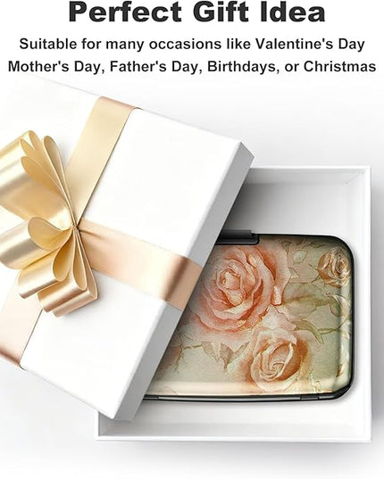 ELFISH Mini RFID Aluminum Wallet Credit Cards Holder Business Card Case Metal ID Case for Men Women(Champagne rose)