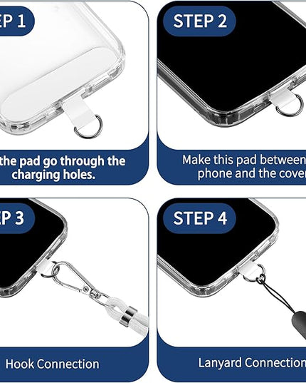 CACOE Phone Lanyard 2 Pcs-1 Pcs Adjustable Neck Strap, 1 Pcs Wrist Strap, 2 Pads, Universal Crossbody Multifuctional Cell Phone Lanyards Compatible with Most Smartphones(White)