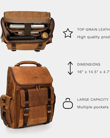 VELEZ Leather Backpack for Men - 15.6 Inch Laptop Bag - Designer Bookbag - Handmade Business Casual Computer Shoulder Bags
