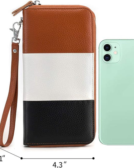 Moflycom Womens Wallet RFID Blocking Genuine Leather Multi Credit Card Large Capacity Zip Around Clutch Travel Purse Wristlet