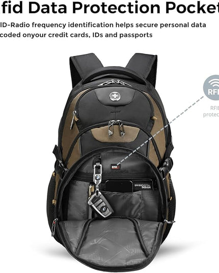 Swissdigital Design Laptop Backpack with USB Charging Port, Travel Backpack Fits 15.6 inches Computer, 31L College School Backpack for Men, Tan/Black | SD803-34