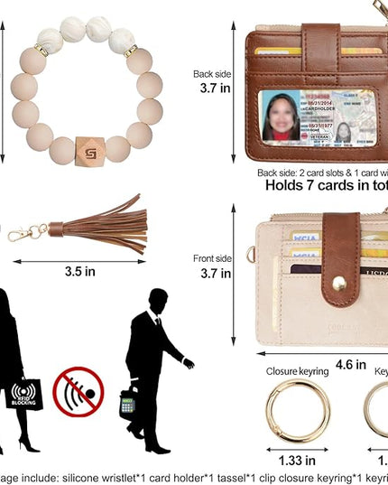 COOLANS Silicone Bracelet Wristlet Wallet Credit Card Holder RFID,ID Window,Key Ring Tassel,Slim Wallet Women Keychain Purse