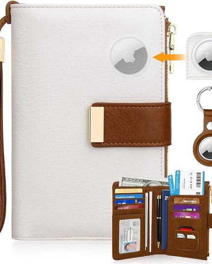 HUANLANG Passport Holder with Airtag for Women/Men, Airtag Passport Wallet for Travel Leather Passport Holder RFID Blocking,Travel Passport Walelt with Credit Card Holder
