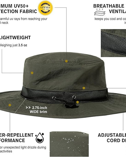 Oversized XL XXL Waterproof Sun Hat for Big Heads Mesh Bucket Hat Wide Brim Adjustable Packable Hiking Beach Fishing
