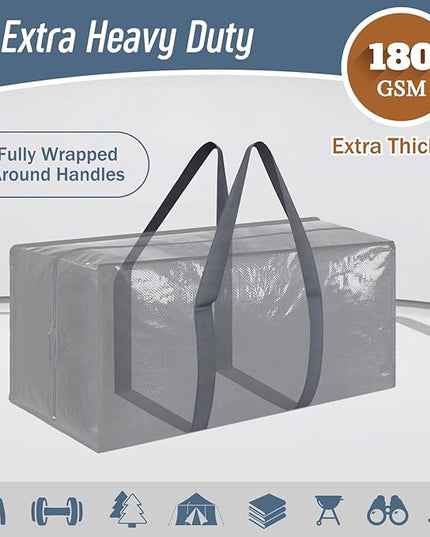 12 Pack Extra Heavy Duty Large Moving Bags with Strong Zipper & Comfortable Handles, Sturdy & Durable Clothes Storage Bags Totes Bins, Packing Moving Boxes for College Supplies, Gray