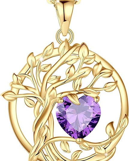 FANCIME Tree of life Birthstone necklace Sterling Silver Pendant Birthstone Necklace Gemstone Anniversary Birthday Jewelry Christmas Gifts for Mom Her Wife