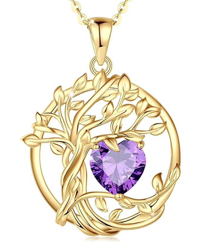FANCIME Tree of life Birthstone necklace Sterling Silver Pendant Birthstone Necklace Gemstone Anniversary Birthday Jewelry Christmas Gifts for Mom Her Wife