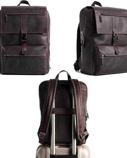 Leather Backpack for Men & Women, Classic Dark Brown - Handcrafted Top Grain Leather vintage backpack with 17-Inch Laptop Sleeve - Lightweight, Stylish & Durable for Business, Travel & Everyday Use