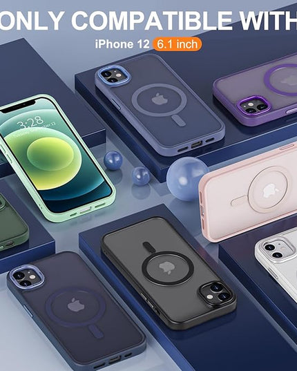 Hython Case for iPhone 12 Case Magnetic Translucent Matte Phone Cases 6.1" [Compatible with MagSafe] Thin Slim Fit Shockproof Bumper Hard Protective Cover for Women Men Girls, Dark Green