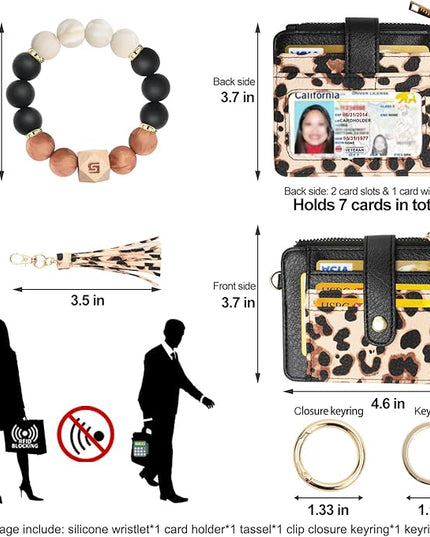 COOLANS Silicone Bracelet Wristlet Wallet Credit Card Holder RFID,ID Window,Key Ring Tassel,Slim Wallet Women Keychain Purse