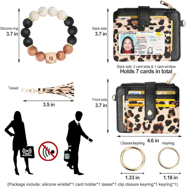 COOLANS Silicone Bracelet Wristlet Wallet Credit Card Holder RFID,ID Window,Key Ring Tassel,Slim Wallet Women Keychain Purse