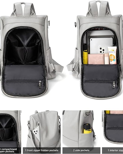Didida Fashion Backpack Purse For Women Anti-theft Rucksack Pu Leather Lightweight Water-resistant Shoulder Bag,Gray