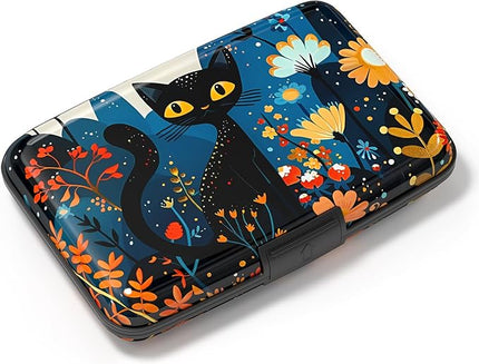 Atufsuat Credit Card Holder, Mini Aluminum Card Wallet RFID Blocking Slim Metal Hard Card Case for Women Men, Cute Cat