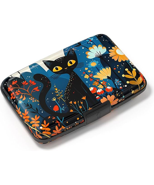 Atufsuat Credit Card Holder, Mini Aluminum Card Wallet RFID Blocking Slim Metal Hard Card Case for Women Men, Cute Cat