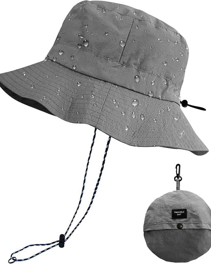PFFY Quick Dry Waterproof Packable Bucket Hat for Women Men Outdoor Sun Hats with Detachable Chin Strap