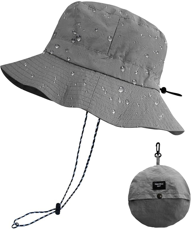 PFFY Quick Dry Waterproof Packable Bucket Hat for Women Men Outdoor Sun Hats with Detachable Chin Strap