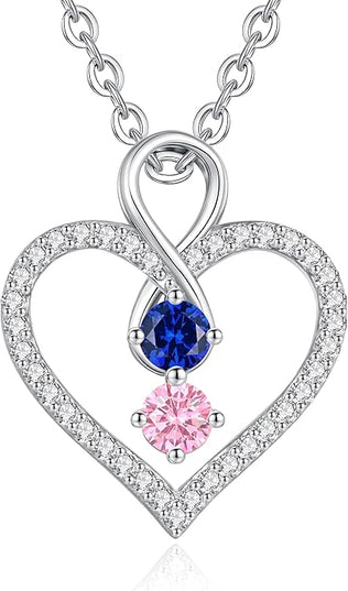 LOUISA SECRET Infinity Double Birthstone Necklace, 925 Sterling Silver Tiny Pendant Heart Necklace for Women Wife Her, Best Jewelry Gift Heart Jewelry Meaningful Gift for Valentine's Day, Christmas, Birthday Anniversary