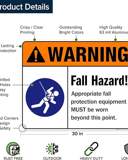 Warning Fall Hazard Appropriate Fall Protection Equipment Sign, 24x30 Inches, Rust Free .063 Aluminum, Fade Resistant, Made in USA by My Sign Center