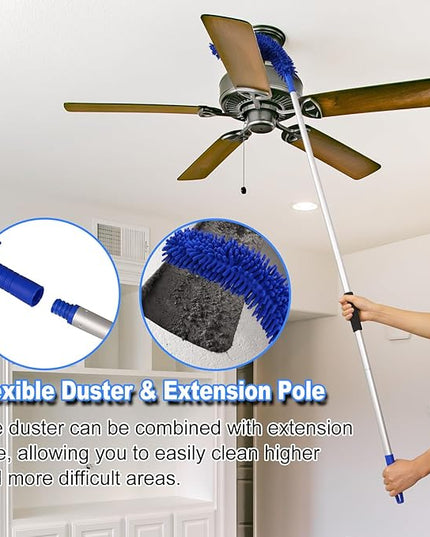62'' Car Wash Brush Kit Mitt Mop Sponge with Long Handle, 1 Chenille Scratch-Free Replacement Head, Windshield Window Squeegee,Car Duster,Car Detailing Brushes,Tower,Car Cleaning Kit for Cars RV Truck