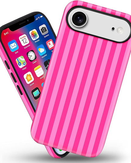 Magnetic for iPhone 17 Air Case Cute Stripes Phone Case, Shockproof Slim TPU and Hard PC Protective Phone Cover Compatible with MagSafe Designed for Women Girls, Deep Pink