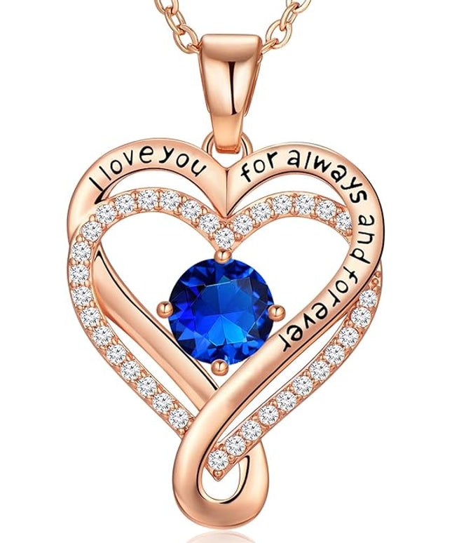 Infinity Love Heart Birthstone Necklace for Women Wife, S925 Sterling Silver Anniversary for Women Wife Birthday Gift for Her Girlfriend Mom Daughters, I Love You Women's Jewelry 18k Rose Gold Filled
