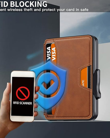 SEMORID Wallet for Men, Mens Wallet Minimalist Slim Wallet, RFID Blocking Smart Pop Up Wallet with Money Clip & ID Window, Metal Compact Wallet, Aluminum Credit Card Holder Wallet