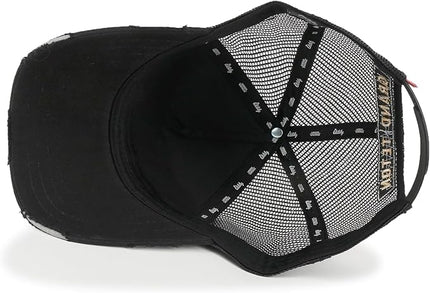 ililily Premium Howels Embroidery Vintage Baseball Cap Distressed Trucker Hat