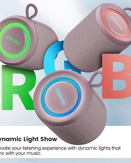 Bluetooth Speaker Wireless,IP67 Waterproof & Dustproof Portable Speaker with Lights,15W Loud Stereo Sound, 2500mAh Battery All Day Playtime, TWS Pairing, BT5.3, Home/Party/Outdoor/Beach (Dusty Pink)