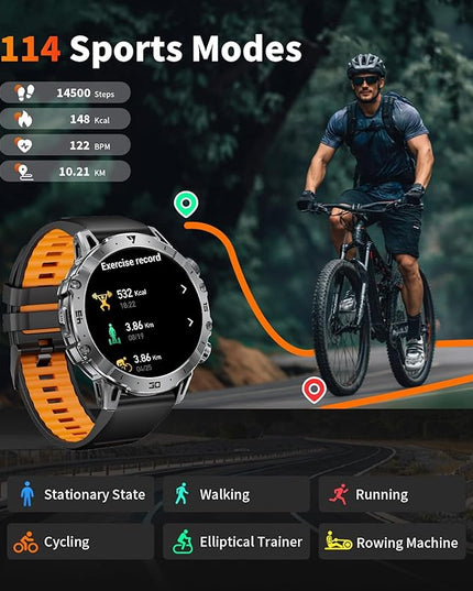 Military Smart Watch for Men(3 Bands),1000mAh /1.7" HD Large Display Smart Watches with LED Flashlight for Android iOS (Call Answer/Calls)Fitness Tracker with Heart Rate/Sleep Tracking/IP68 Waterproof