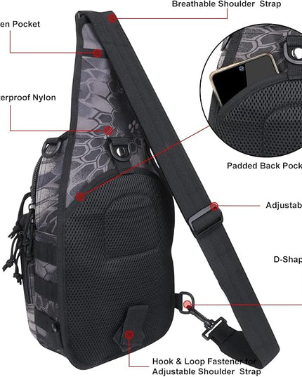 Qcute Tactical Backpack, Waterproof Military Cross-body Molle Sling Shoulder Backpack Chest Bag for Outdoor Every Day Carry