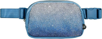 C.C Ombre Rhinestone Fanny Pack – Glitter Crossbody Waist Bag with Adjustable Strap, Multi Color (Ombre Rhinestone - Blue)