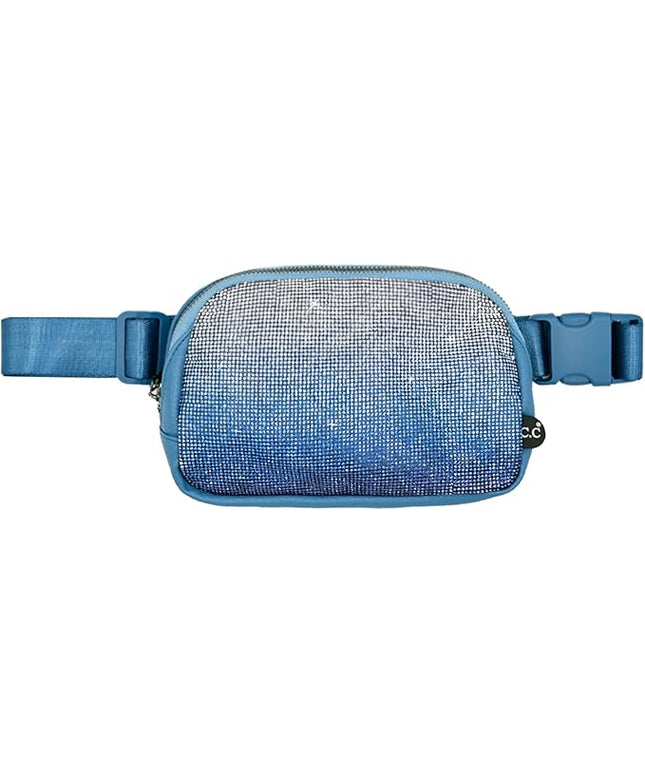 C.C Ombre Rhinestone Fanny Pack – Glitter Crossbody Waist Bag with Adjustable Strap, Multi Color (Ombre Rhinestone - Blue)
