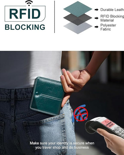 TFKGS rfid wallet women Slim Wallet for Womens wallet small wallets woman Thin Credit Card Holder for women Bifold Compact Pocket Ladies Mini Vegan Leather Blocking Green