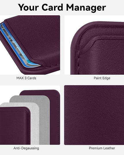 Magnetic Wallet Cell Phone Card Holder for Phone Case with Mag-Safe, Stronger Magnetic RFID Leather Phone Wallet Stick on Series of iPhone 17/16/15/14/13/12 and Pro/Promax, Cherry