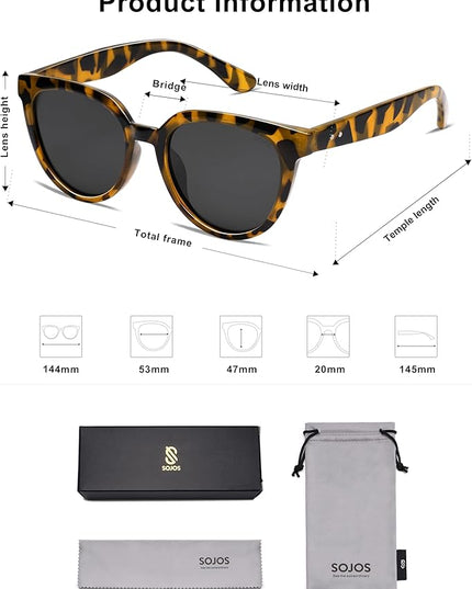 SOJOS Trendy Cat Eye Round Polarized Sunglasses for Women Fashion UV Protection Sunnies Sunglasses SJ2175